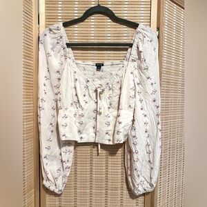 wild fable Cream Floral Crop Top - Purple Print